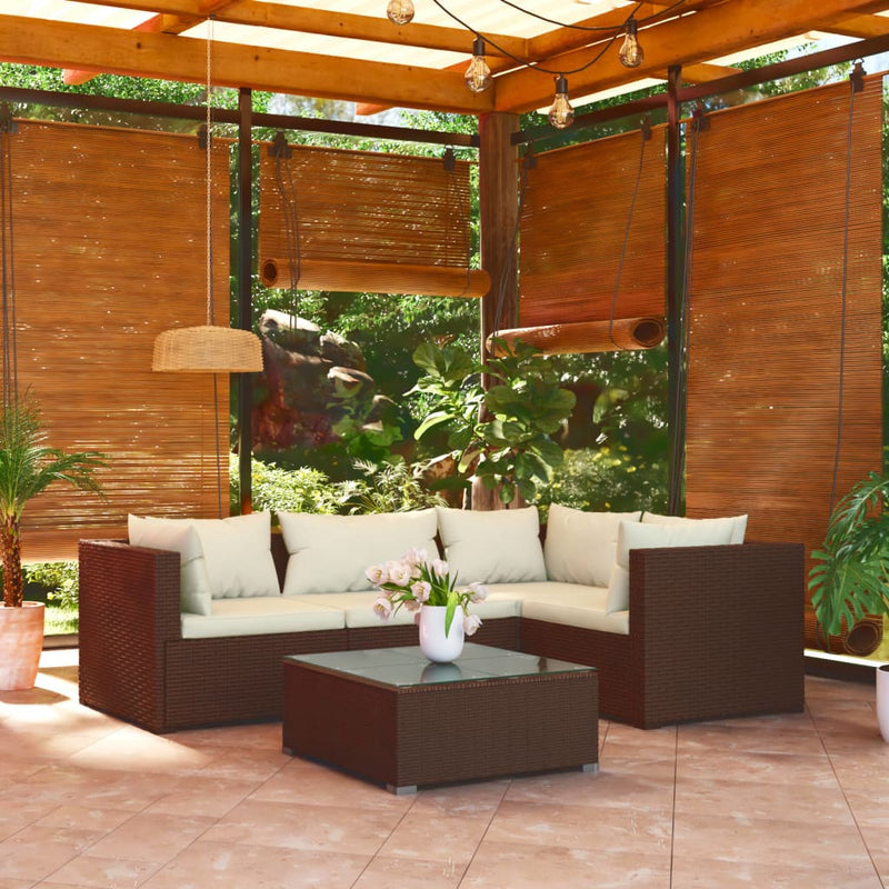 5 Piece Garden Lounge Set with Cushions Poly Rattan Brown