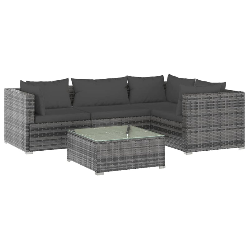 5 Piece Garden Lounge Set with Cushions Poly Rattan Grey