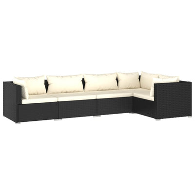 5 Piece Garden Lounge Set with Cushions Poly Rattan Black