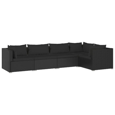 5 Piece Garden Lounge Set with Cushions Poly Rattan Black