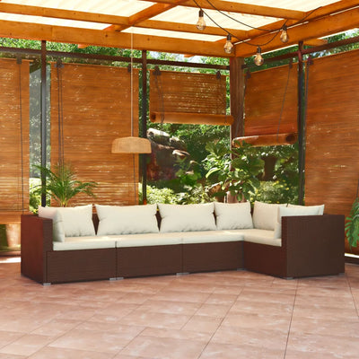 5 Piece Garden Lounge Set with Cushions Poly Rattan Brown