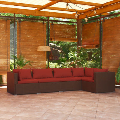 5 Piece Garden Lounge Set with Cushions Poly Rattan Brown