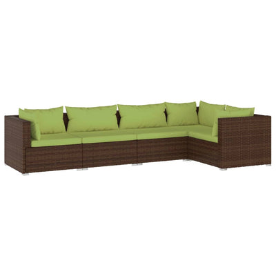 5 Piece Garden Lounge Set with Cushions Poly Rattan Brown