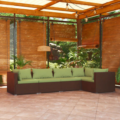 5 Piece Garden Lounge Set with Cushions Poly Rattan Brown