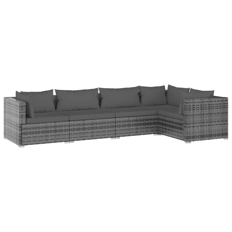 5 Piece Garden Lounge Set with Cushions Poly Rattan Grey