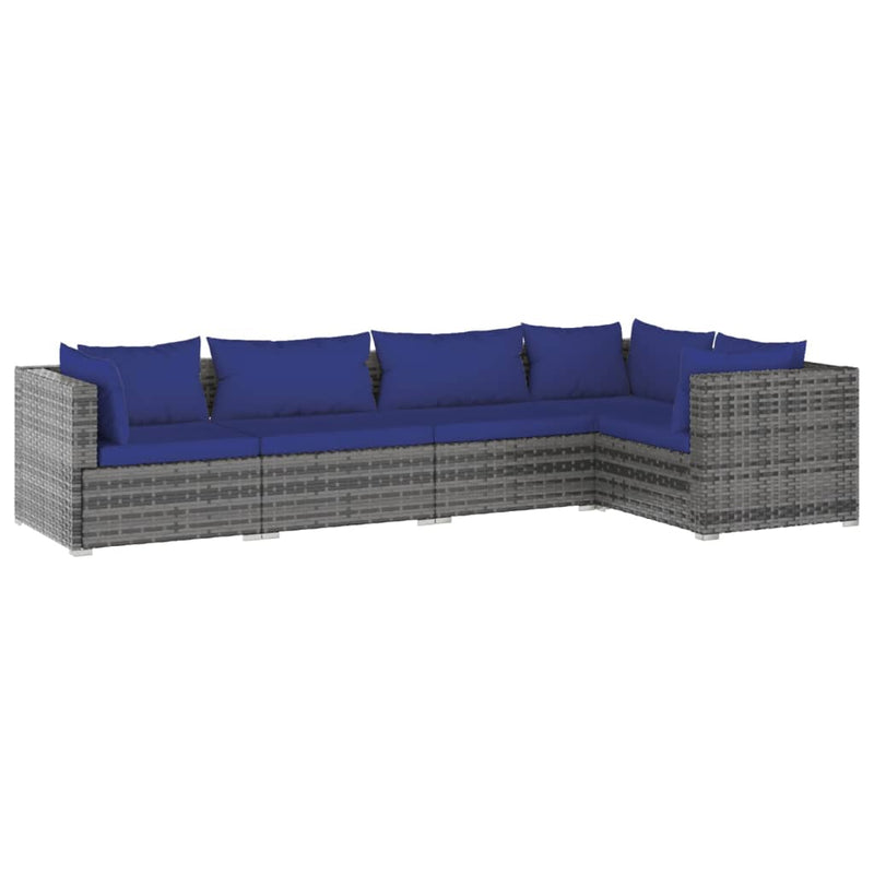 5 Piece Garden Lounge Set with Cushions Poly Rattan Grey