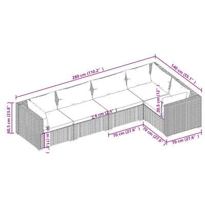 5 Piece Garden Lounge Set with Cushions Poly Rattan Grey