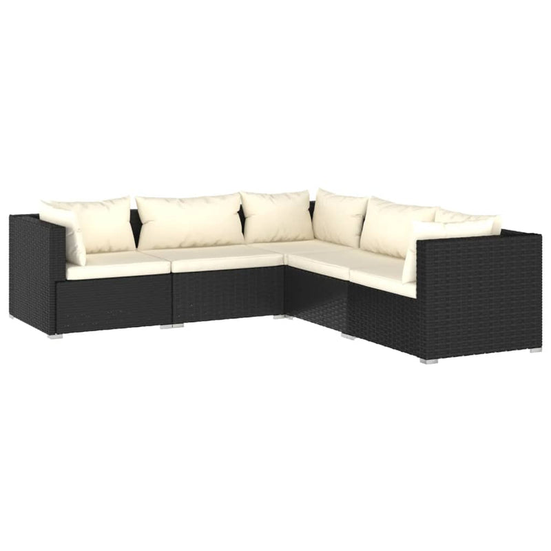 5 Piece Garden Lounge Set with Cushions Poly Rattan Black