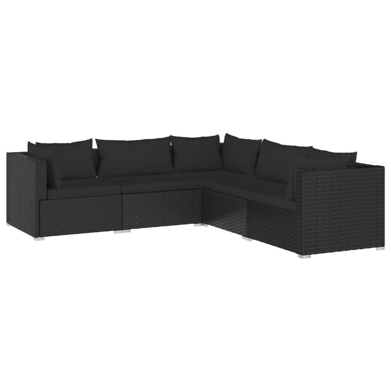 5 Piece Garden Lounge Set with Cushions Poly Rattan Black