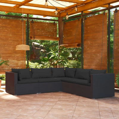 5 Piece Garden Lounge Set with Cushions Poly Rattan Black