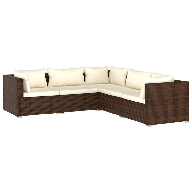 5 Piece Garden Lounge Set with Cushions Poly Rattan Brown