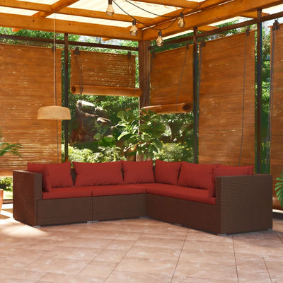 5 Piece Garden Lounge Set with Cushions Poly Rattan Brown