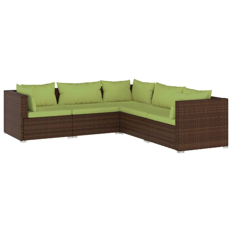 5 Piece Garden Lounge Set with Cushions Poly Rattan Brown