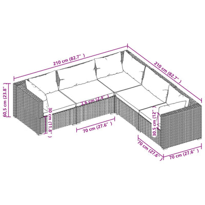 5 Piece Garden Lounge Set with Cushions Poly Rattan Brown