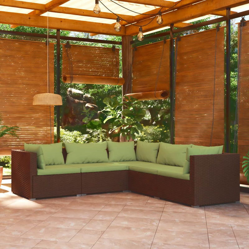 5 Piece Garden Lounge Set with Cushions Poly Rattan Brown