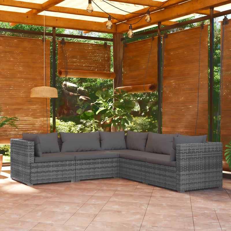 5 Piece Garden Lounge Set with Cushions Poly Rattan Grey