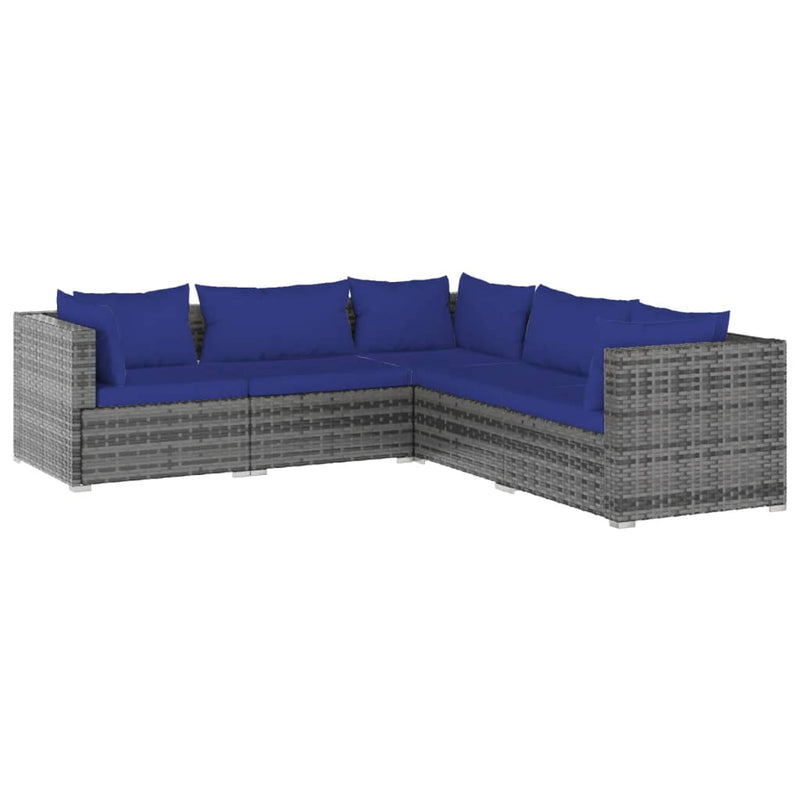 5 Piece Garden Lounge Set with Cushions Poly Rattan Grey