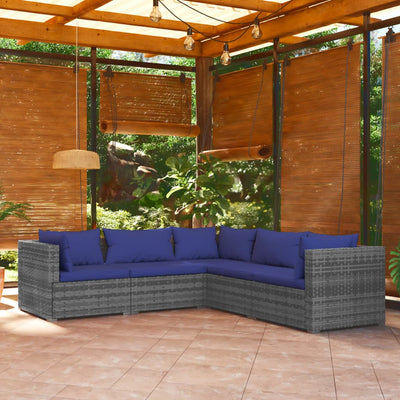 5 Piece Garden Lounge Set with Cushions Poly Rattan Grey