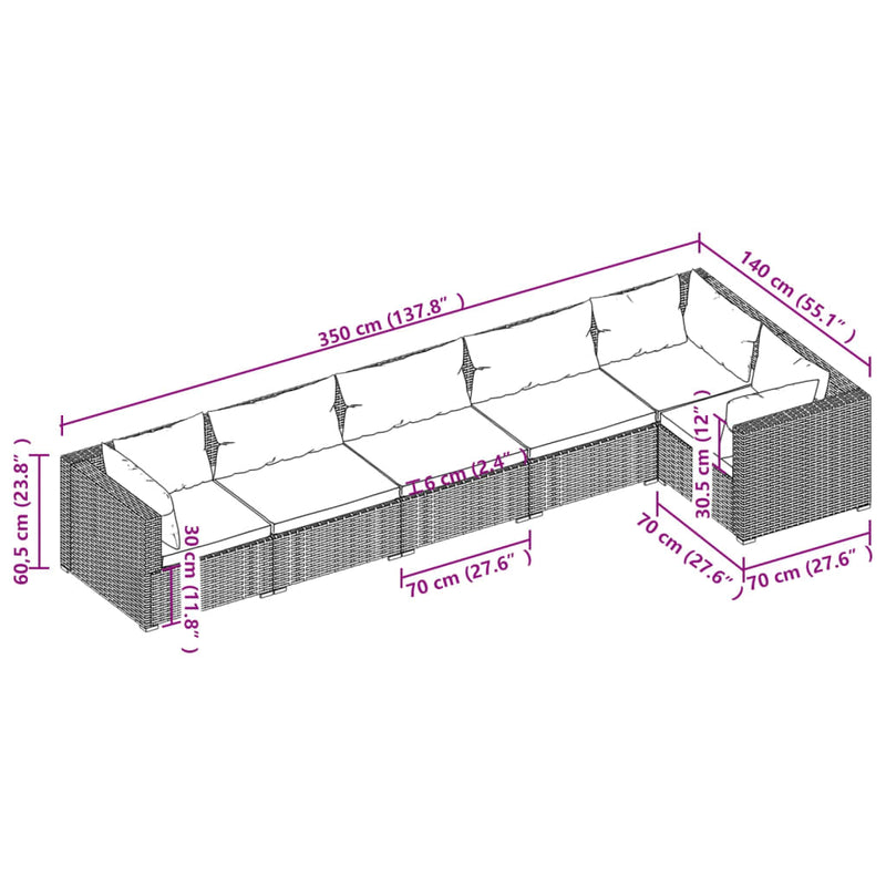 6 Piece Garden Lounge Set with Cushions Poly Rattan Black