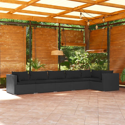 6 Piece Garden Lounge Set with Cushions Poly Rattan Black