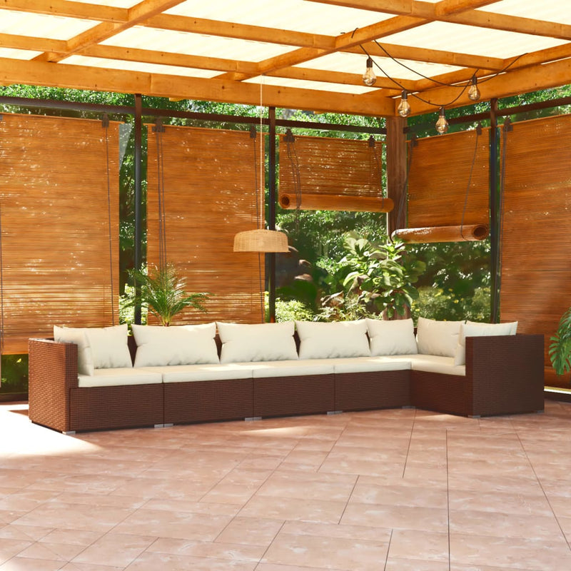 6 Piece Garden Lounge Set with Cushions Poly Rattan Brown