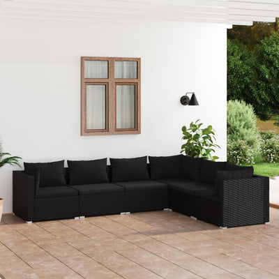 6 Piece Garden Lounge Set with Cushions Poly Rattan Black