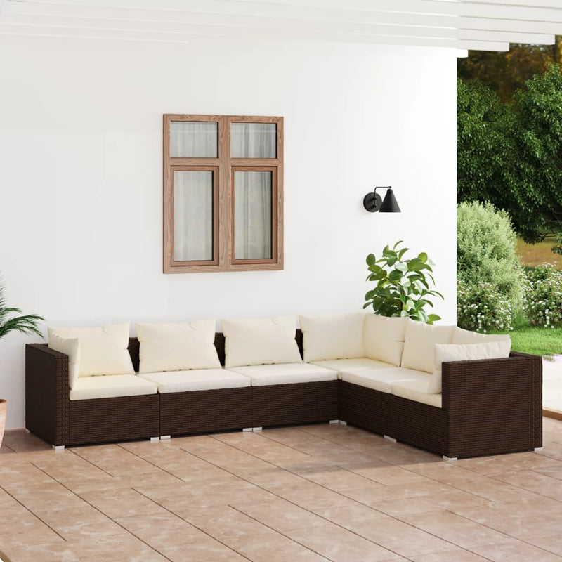 6 Piece Garden Lounge Set with Cushions Poly Rattan Brown