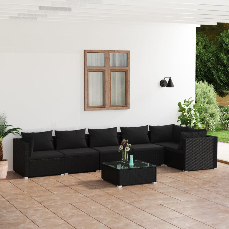 7 Piece Garden Lounge Set with Cushions Poly Rattan Black