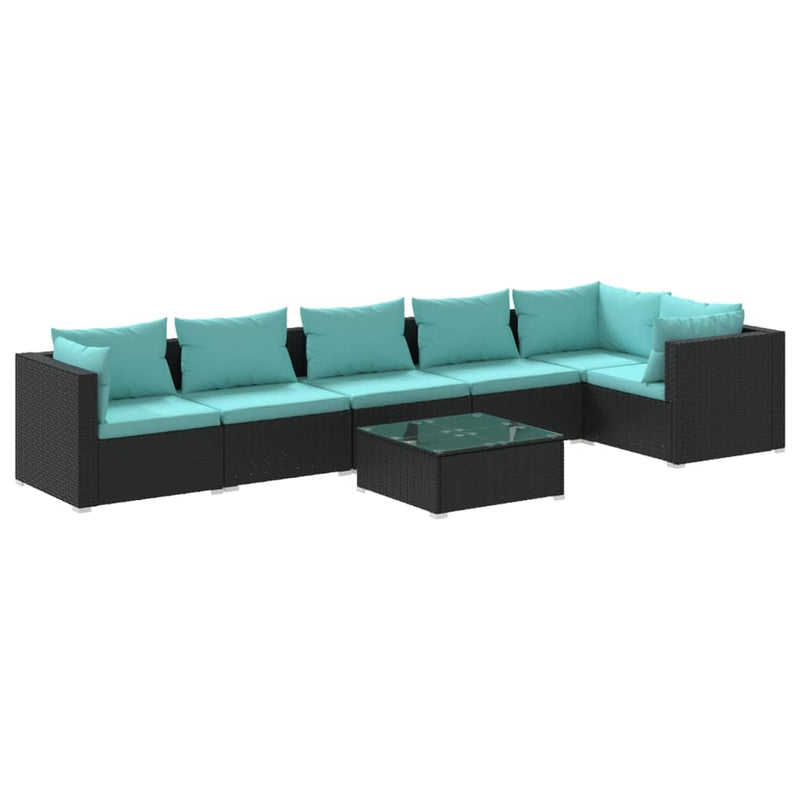 7 Piece Garden Lounge Set with Cushions Poly Rattan Black