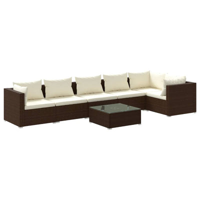 7 Piece Garden Lounge Set with Cushions Poly Rattan Brown