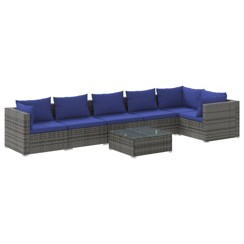 7 Piece Garden Lounge Set with Cushions Poly Rattan Grey