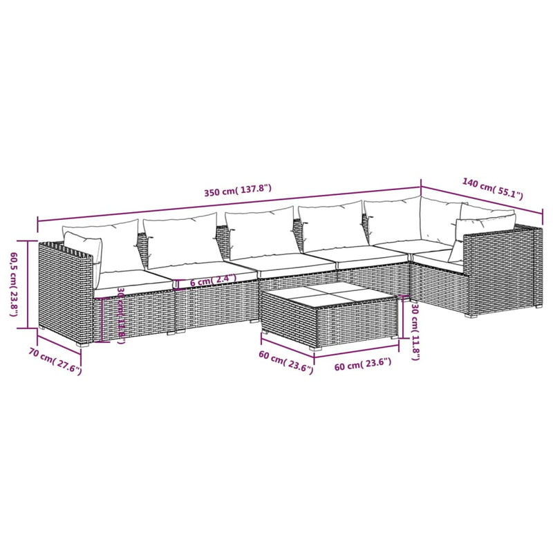 7 Piece Garden Lounge Set with Cushions Poly Rattan Grey