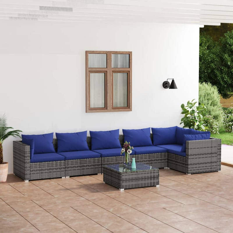 7 Piece Garden Lounge Set with Cushions Poly Rattan Grey