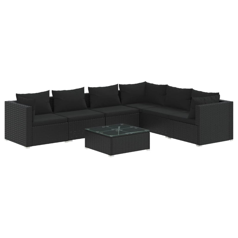 7 Piece Garden Lounge Set with Cushions Poly Rattan Black