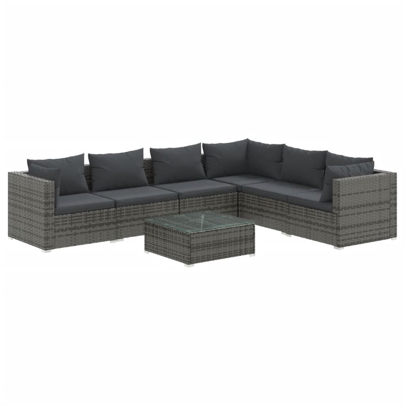 7 Piece Garden Lounge Set with Cushions Poly Rattan Grey