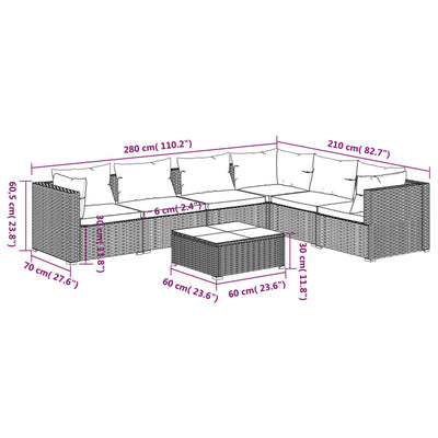 7 Piece Garden Lounge Set with Cushions Poly Rattan Grey