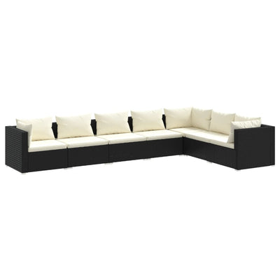 7 Piece Garden Lounge Set with Cushions Poly Rattan Black