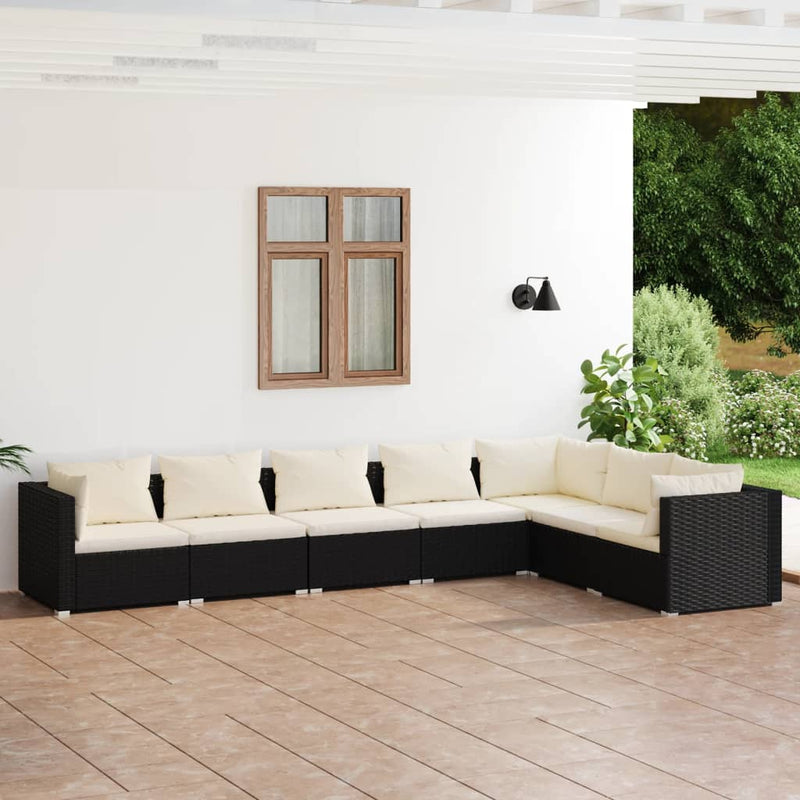 7 Piece Garden Lounge Set with Cushions Poly Rattan Black