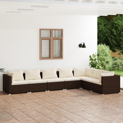 7 Piece Garden Lounge Set with Cushions Poly Rattan Brown