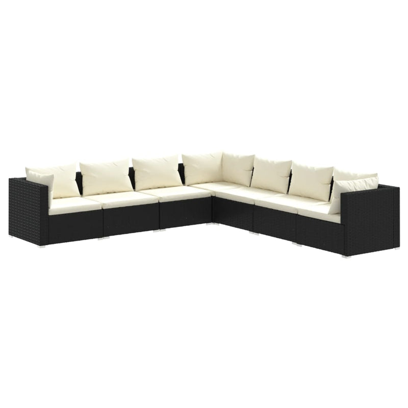 7 Piece Garden Lounge Set with Cushions Poly Rattan Black