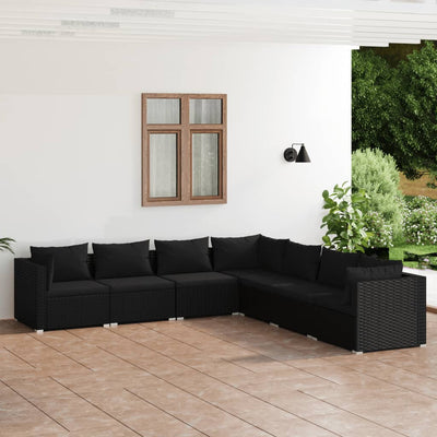 7 Piece Garden Lounge Set with Cushions Poly Rattan Black