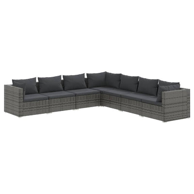 7 Piece Garden Lounge Set with Cushions Poly Rattan Grey