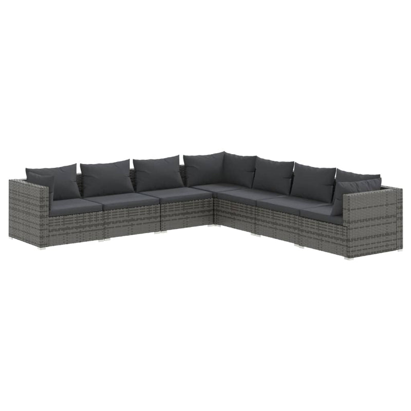 7 Piece Garden Lounge Set with Cushions Poly Rattan Grey