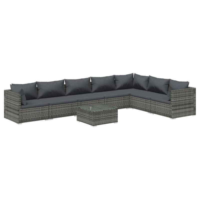 8 Piece Garden Lounge Set with Cushions Poly Rattan Grey