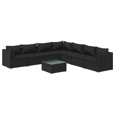 8 Piece Garden Lounge Set with Cushions Poly Rattan Black