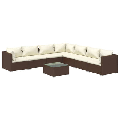 8 Piece Garden Lounge Set with Cushions Poly Rattan Brown