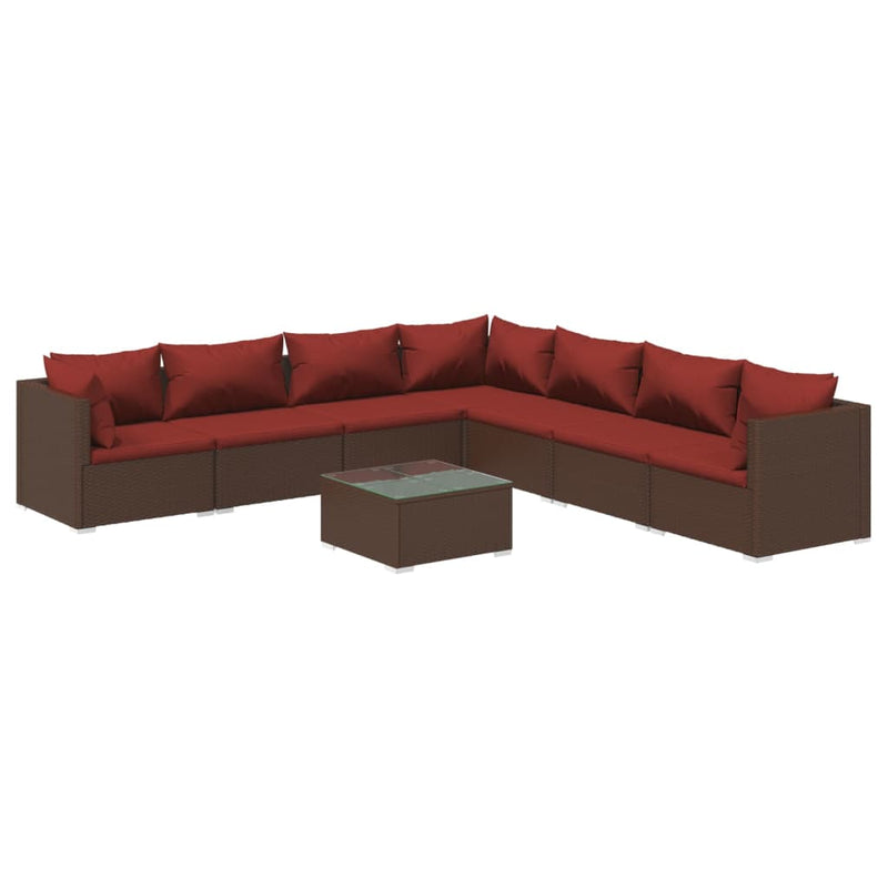 8 Piece Garden Lounge Set with Cushions Poly Rattan Brown