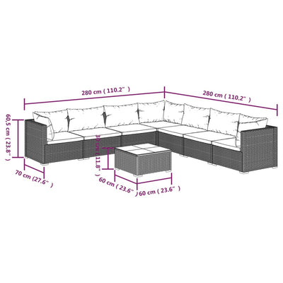 8 Piece Garden Lounge Set with Cushions Poly Rattan Brown