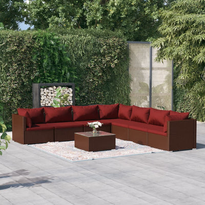 8 Piece Garden Lounge Set with Cushions Poly Rattan Brown