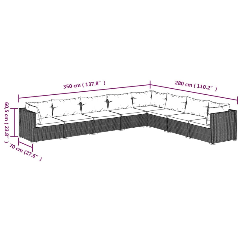 8 Piece Garden Lounge Set with Cushions Poly Rattan Black